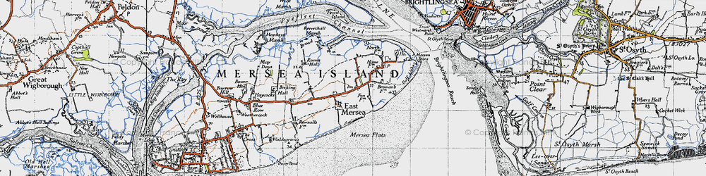 Old map of East Mersea in 1945