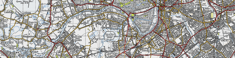 Old map of East Molesey in 1945