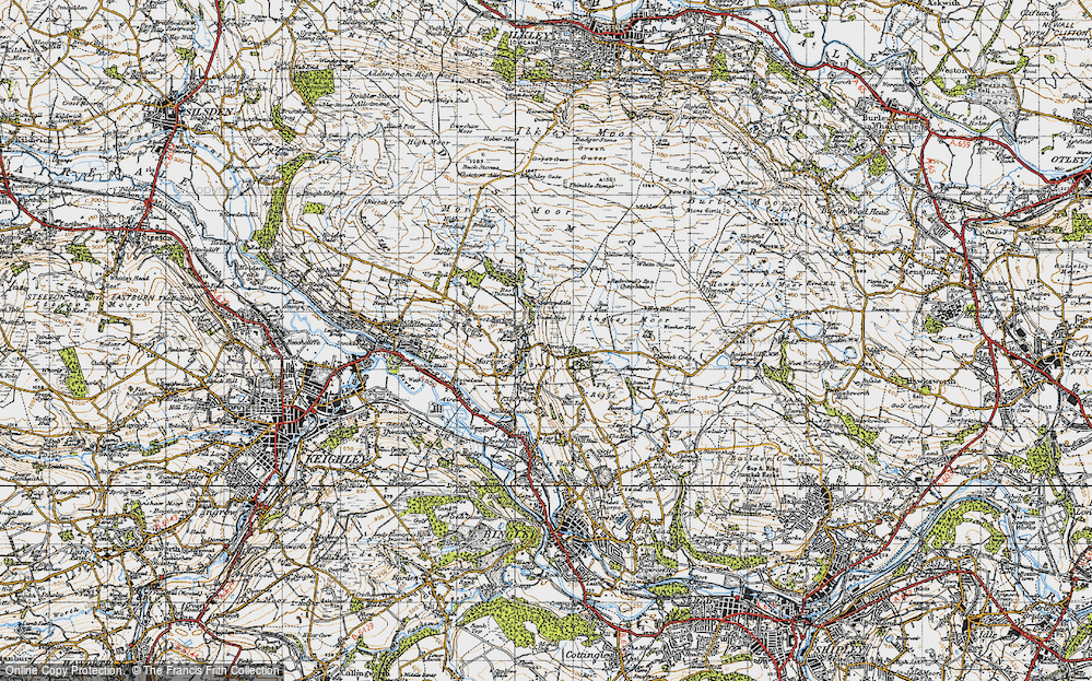 Old Map of Historic Map covering Bingley Moor in 1947
