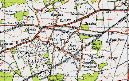 Old map of East Oakley in 1945