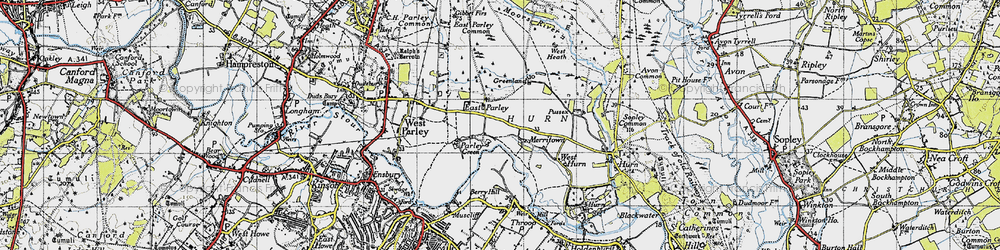 Old map of East Parley in 1940