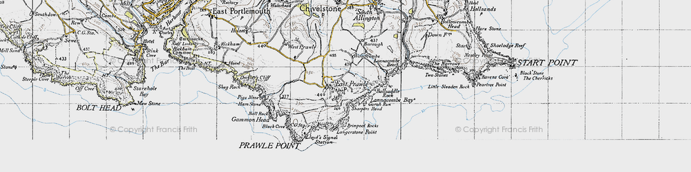Old map of Lannacombe Bay in 1946