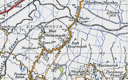 Old map of East Stourmouth in 1947