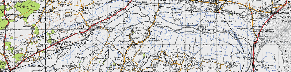 Old map of East Stourmouth in 1947