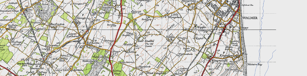 Old map of East Studdal in 1947