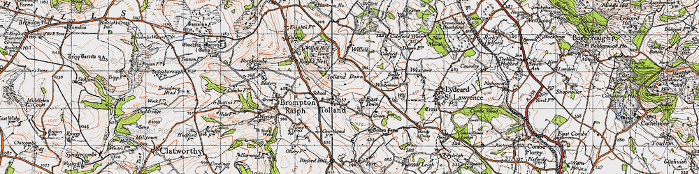 Old map of Tolland Down in 1946