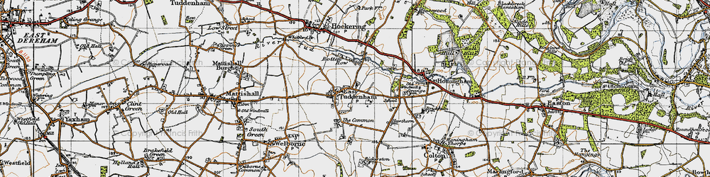 Old map of East Tuddenham in 1946
