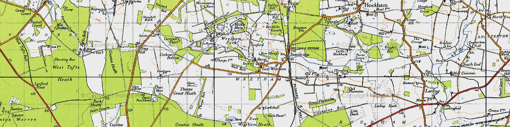 Old map of Wretham Park in 1946