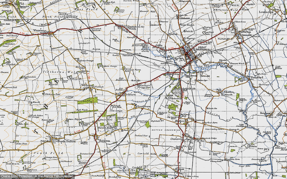 Old Map of Historic Map covering Sunderlandwick Hall in 1947