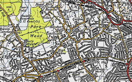 Old map of Eastcote Village in 1945