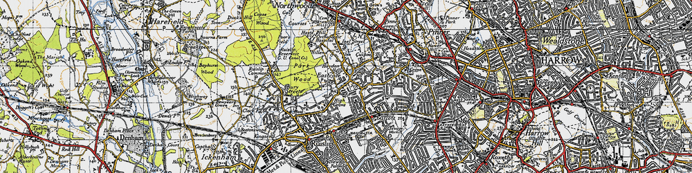 Old map of Eastcote Village in 1945