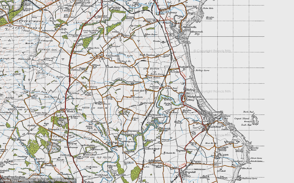 Old Map of Historic Map covering Low Buston in 1947