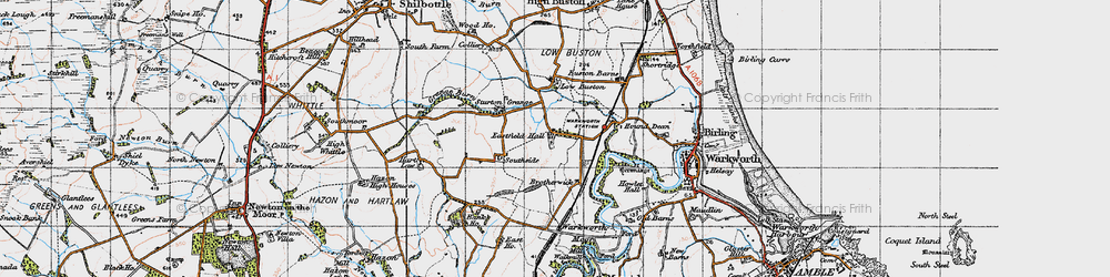 Old map of Low Buston in 1947