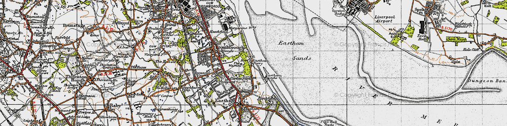 Old map of Eastham Ferry in 1947