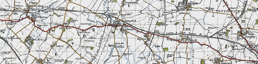 Old map of Easthorpe in 1946