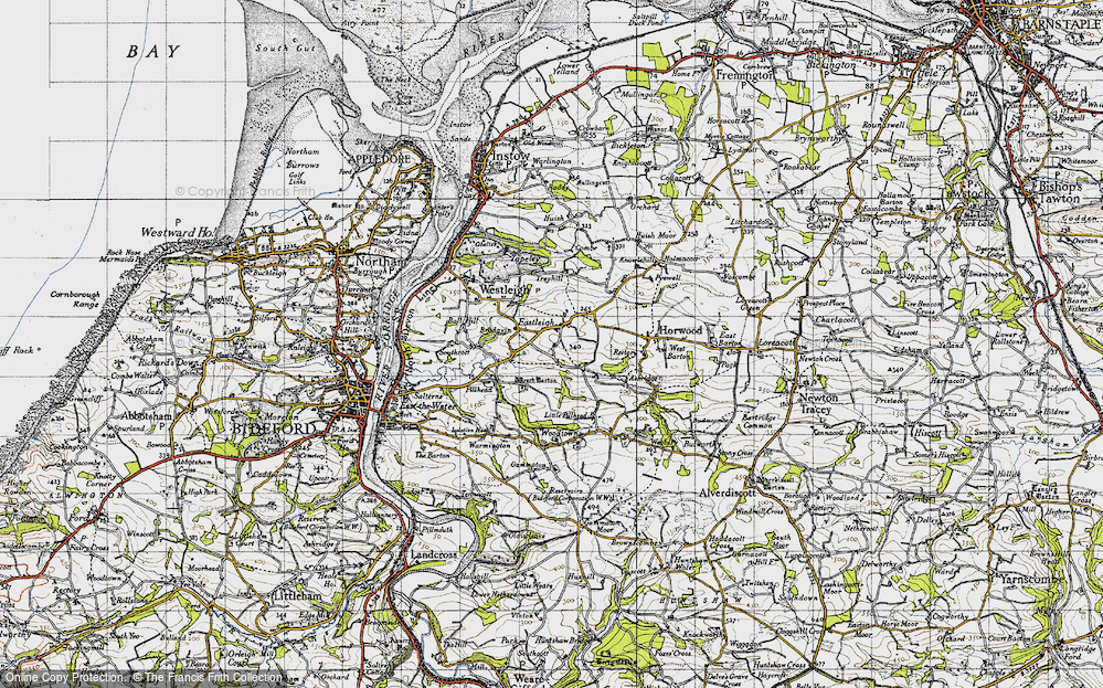 Old Map of Historic Map covering Bradavin in 1946