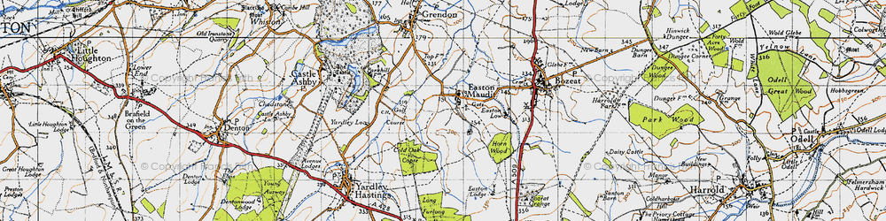 Old map of Easton Maudit in 1946