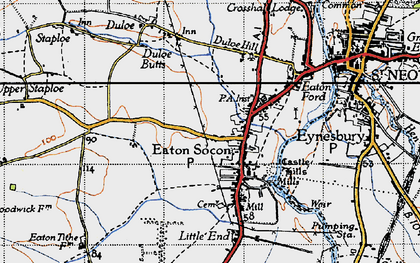 Old map of Eaton Socon in 1946