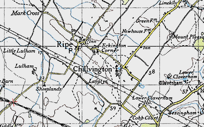 Old map of Eckington Corner in 1940