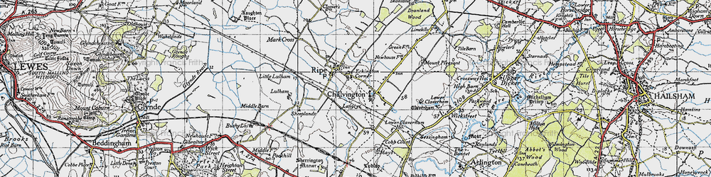 Old map of Eckington Corner in 1940