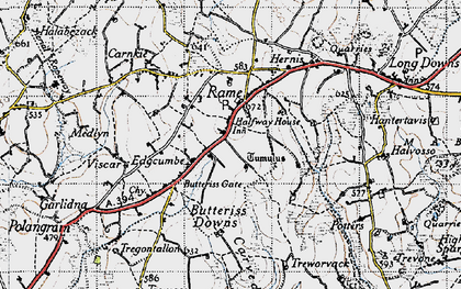 Old map of Butteriss Downs in 1946