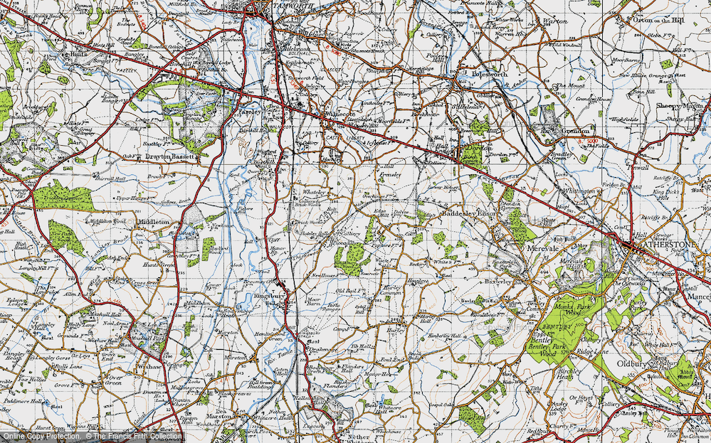 Old Map of Historic Map covering Kingsbury Wood in 1946