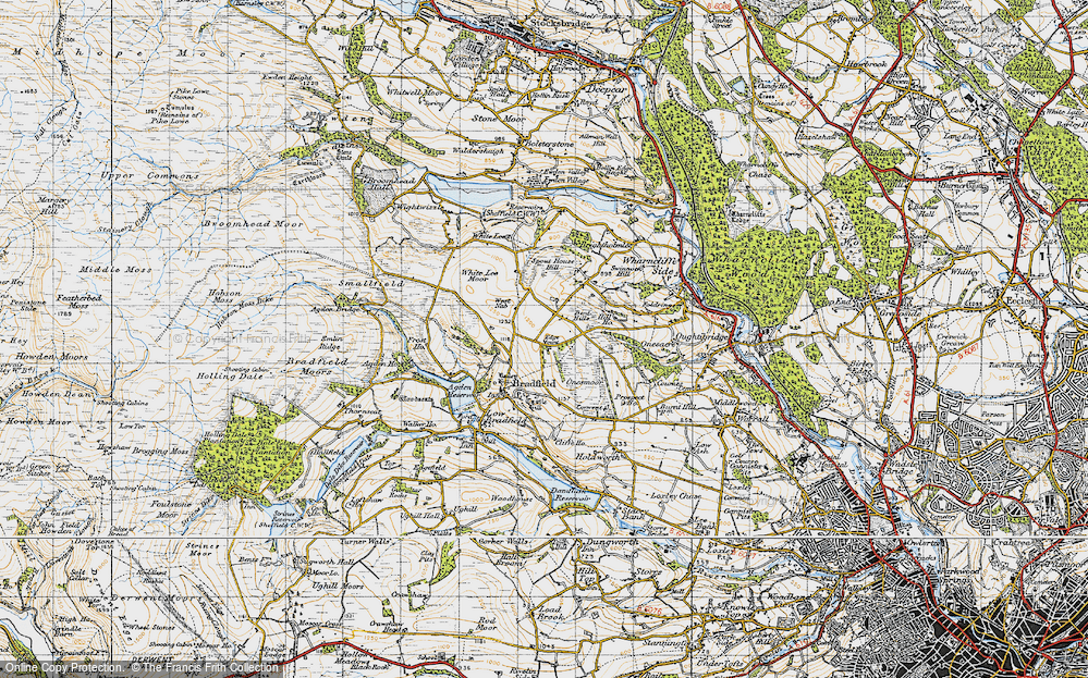 Old Map of Historic Map covering White Lee Moor in 1947