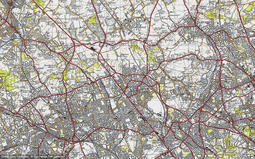 Old Map of Edgware, 1945 in 1945