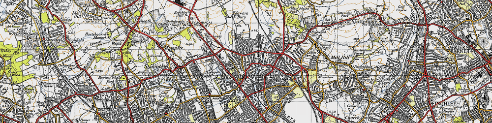 Old map of Edgware in 1945