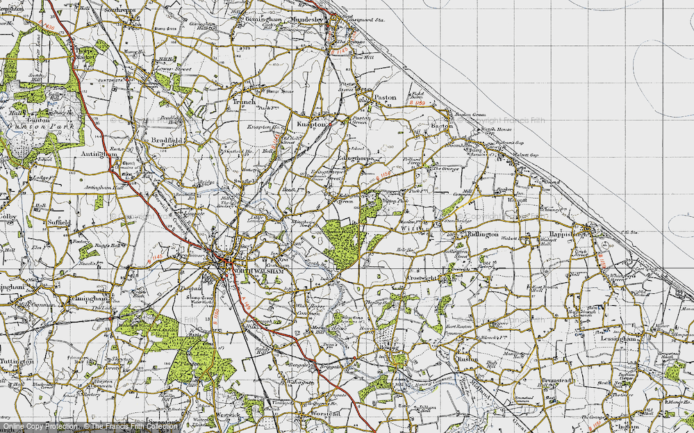 Old Map of Historic Map covering Bacton Wood in 1945