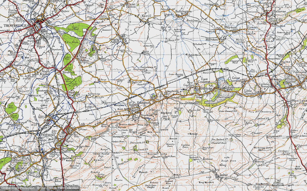 Old Map of Historic Map covering Tinhead Hill in 1940