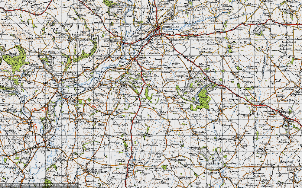 Old Map of Historic Map covering Darley Moor in 1946