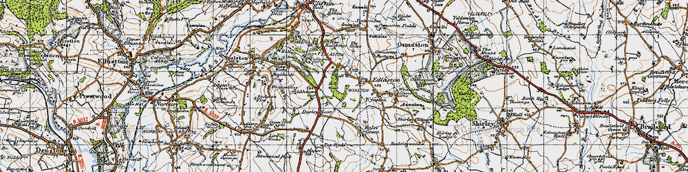Old map of Darley Moor in 1946