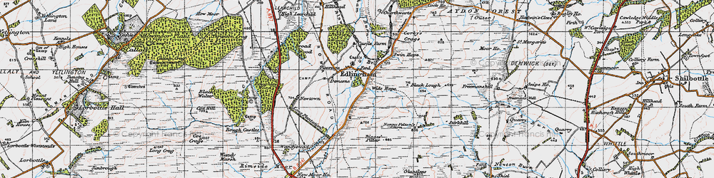 Old map of Edlingham in 1947