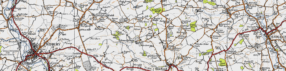 Old map of Edwardstone in 1946