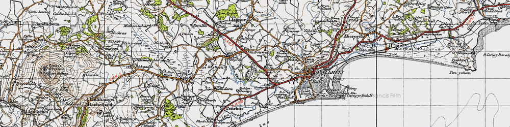 Old map of Afon Rhyd-hir in 1947