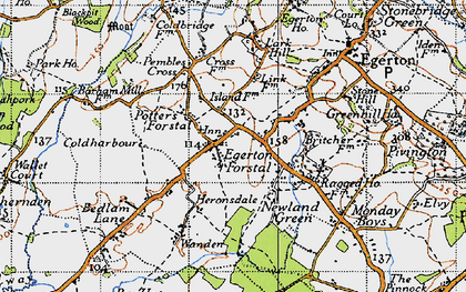 Old map of Egerton Forstal in 1940