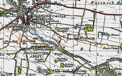 Old map of Egglestone Abbey in 1947