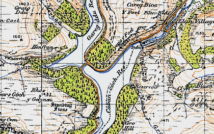 Old map of Elan Valley in 1947