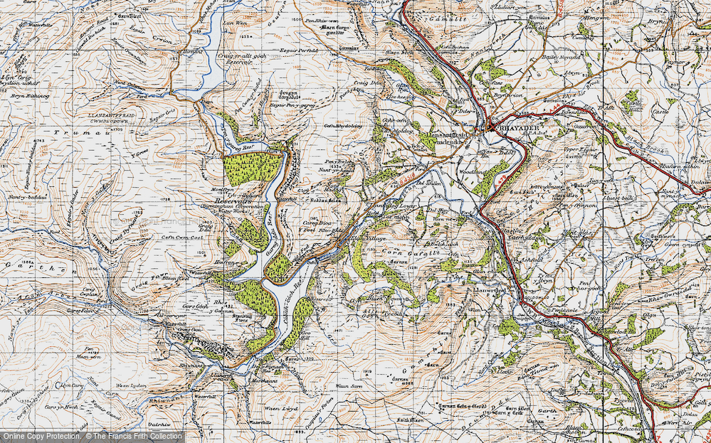 Old Map of Historic Map covering Y Glog Fawr in 1947