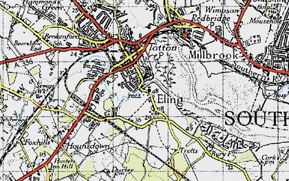Old map of Eling in 1945
