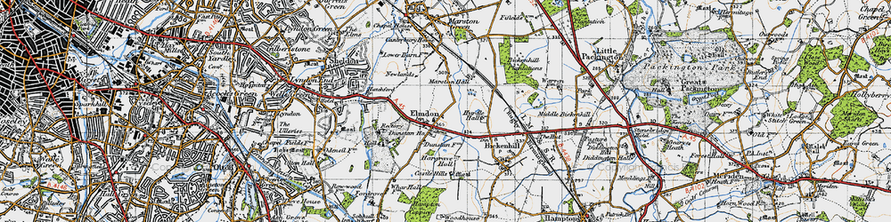 Old map of Birmingham International Airport in 1947
