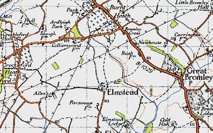 Old map of Elmstead in 1945