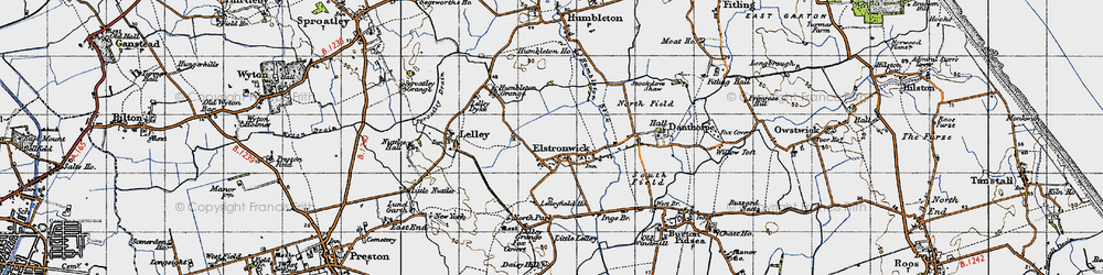 Old map of Elstronwick in 1947
