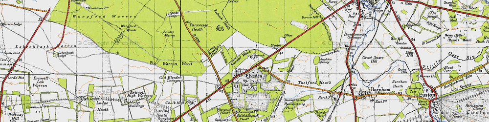 Old map of Elveden Forest Holiday Centre in 1946