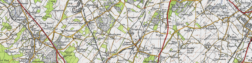 Old map of Elvington in 1947