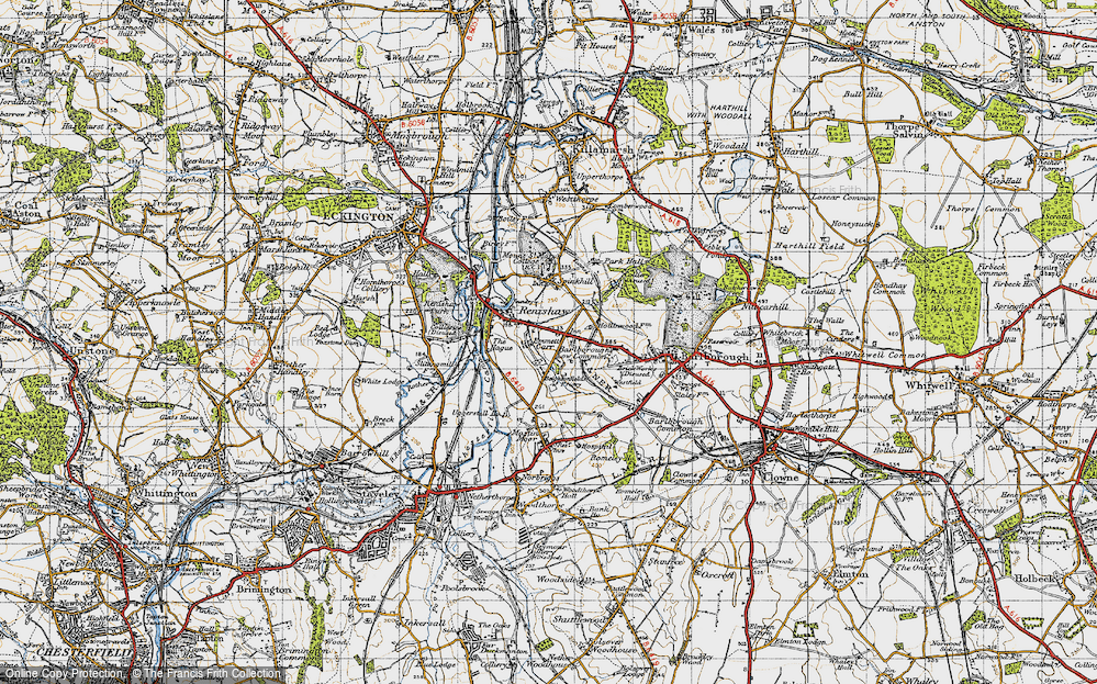 Old Map of Historic Map covering Barlborough Low Common in 1947