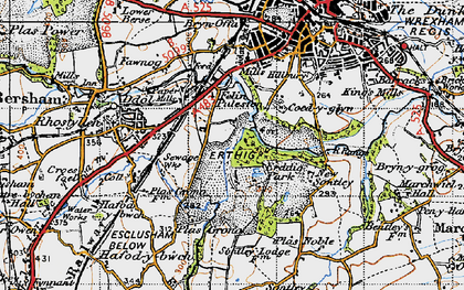 Old map of Erddig Country Park in 1947