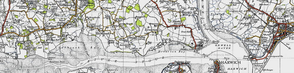 Old map of Erwarton in 1946