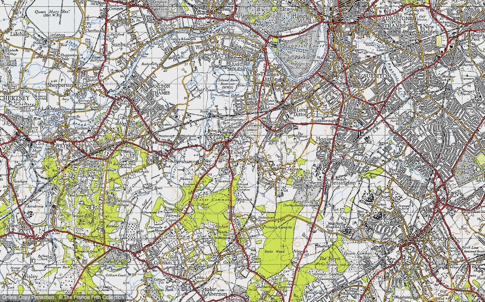 Old Map of Esher, 1945 in 1945